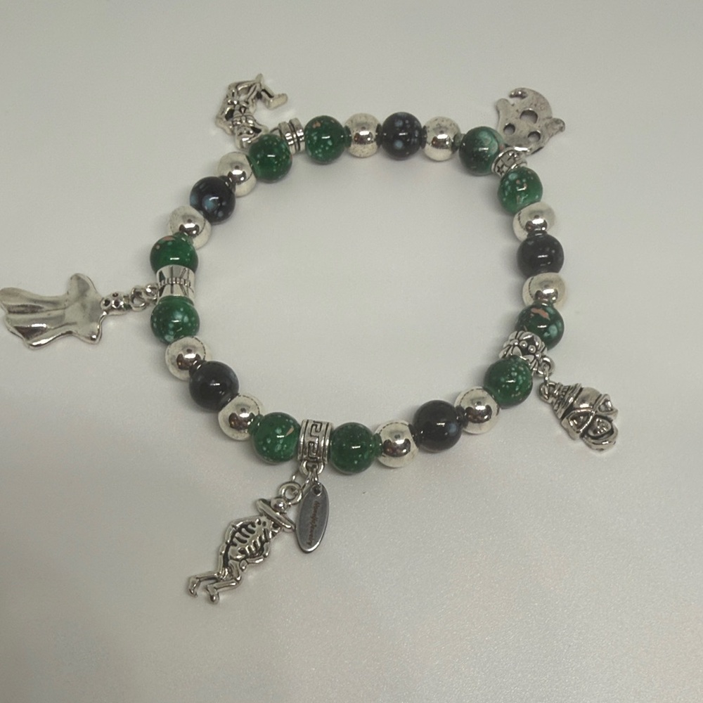 Chic Silver and Green Charm Bracelet